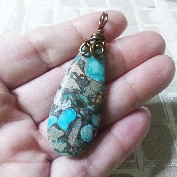 Multi Blue Sea Sediment Jasper Pendant - Large Teardrop Shape - boho southwest - Picture 3 of 6